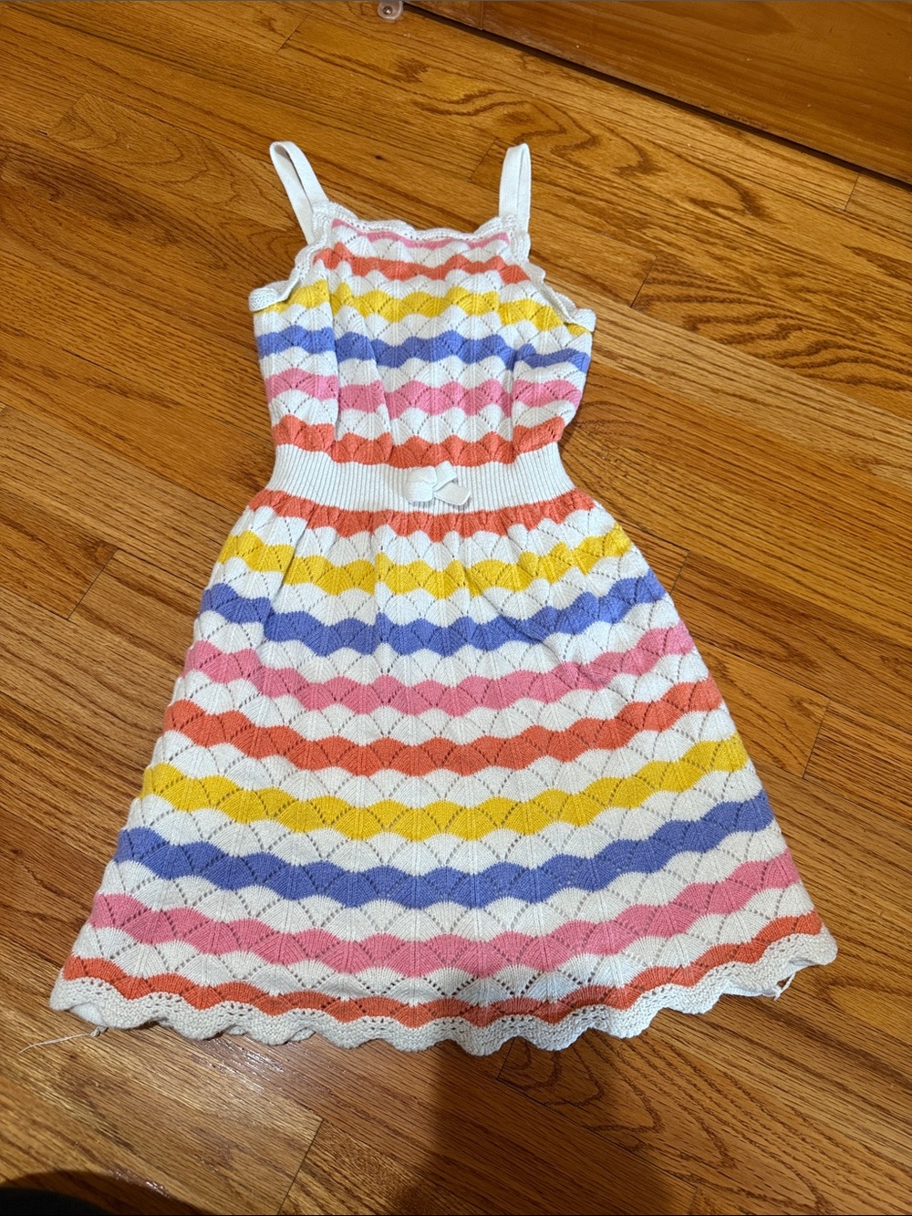 Janie and Jack White Knit Sundress with Pink, Coral, Yellow & Blue Stripes
